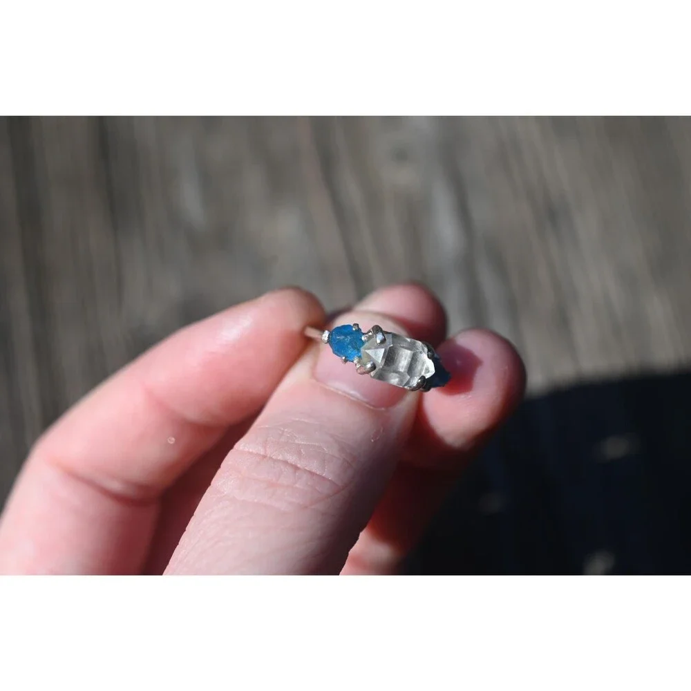 Engagement ring Herkimer diamond and apatite ring size 4 5 6 7 8 9 10 11 America